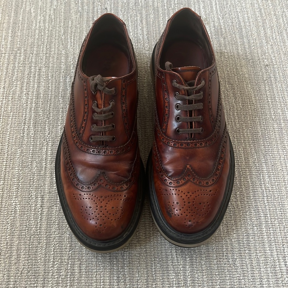 Men's Prada distressed brown Oxford shoe